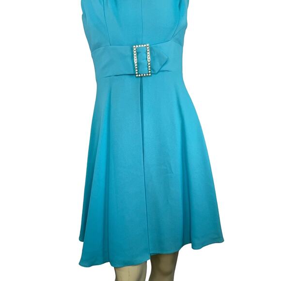 American Vintage 50's Blue Sleeveless Pleated Belted Gemstone Dress small - Picture 4 of 15